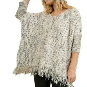 Soft Cozy Oversize Umgee Sweater Womens M Chunky Knit Boho Dolman White Charcoal